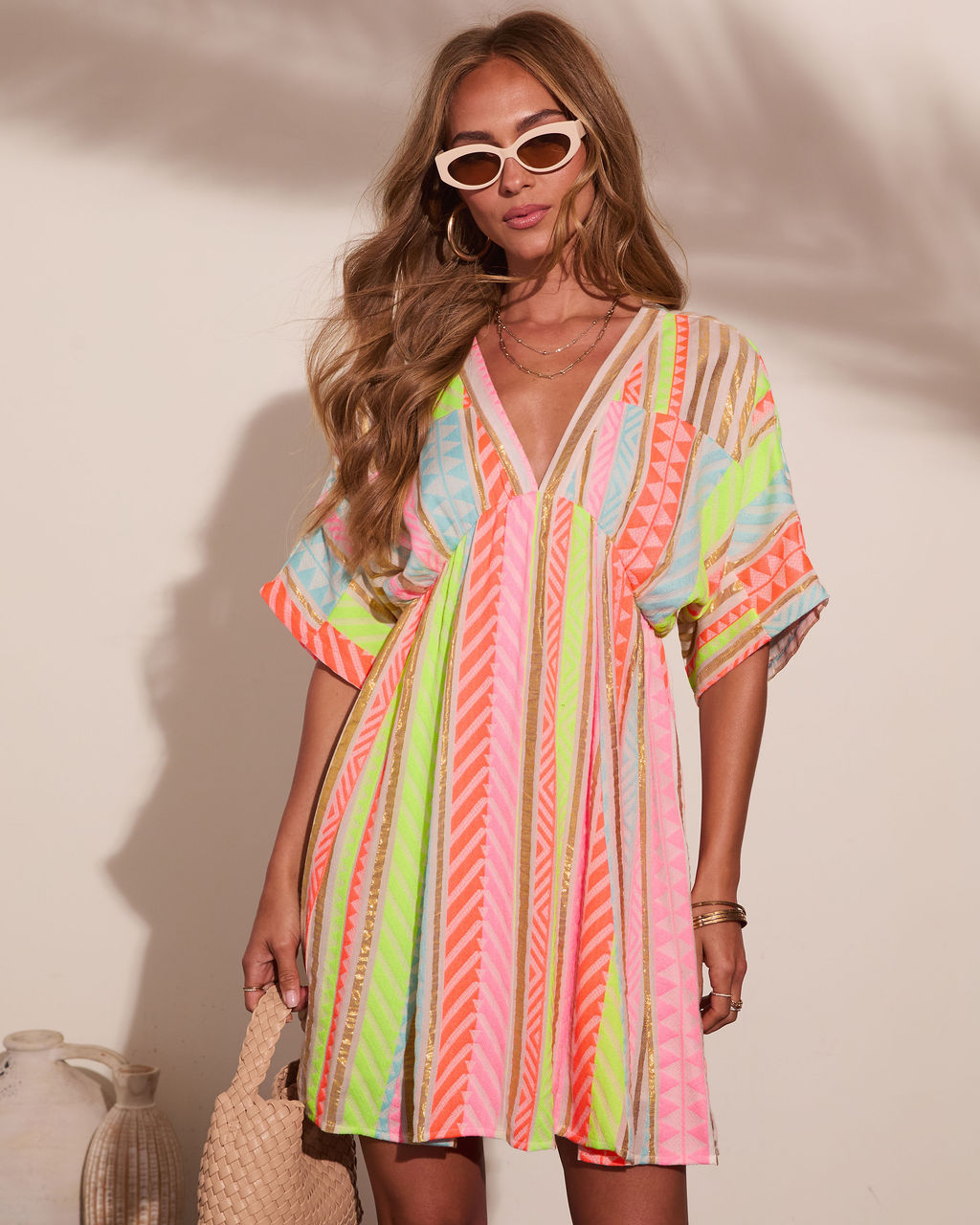 After Glow Muse Striped Abstract Mini Dress in Neon