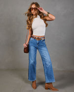 Orlena Stretch Two Tone Straight Leg Mid Rise Jeans