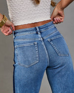 Orlena Stretch Two Tone Straight Leg Mid Rise Jeans