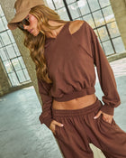 Quick Trip Layered Cut Out Shoulder Sweatshirt