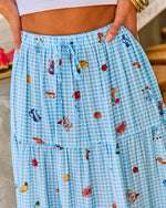 Sun Pop Gingham Novelty Print Midi Skirt