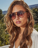 Brown % Capriana Large Tortoise Aviator Sunglasses-6