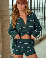 Green Multi % Nieves Striped Knit Shorts-1