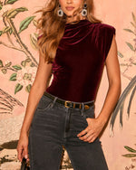 Deep Wine % Fenna Velvet Mock Neck Top-5
