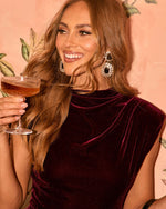 Deep Wine % Fenna Velvet Mock Neck Top-6