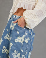 Daisy Ridge Rigid Barrel Leg Mid Rise Floral Jeans