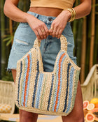 Sunswept Form Striped Straw Tote Bag