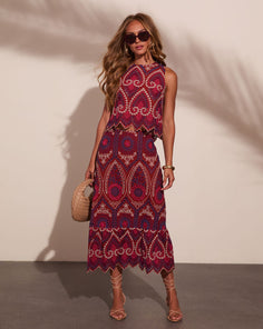 Wild Rhythm Embroidered Abstract Eyelet Top