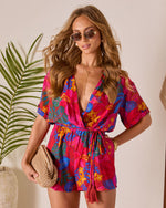 Beachside Blossom Abstract Waist Tie Romper