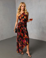 Black Multi % Modern Day Glam Printed One Shoulder Asymmetrical Maxi Dress-1