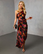 Black Multi % Modern Day Glam Printed One Shoulder Asymmetrical Maxi Dress-6