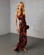Black Multi % Modern Day Glam Printed One Shoulder Asymmetrical Maxi Dress-3