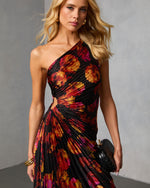 Black Multi % Modern Day Glam Printed One Shoulder Asymmetrical Maxi Dress-2