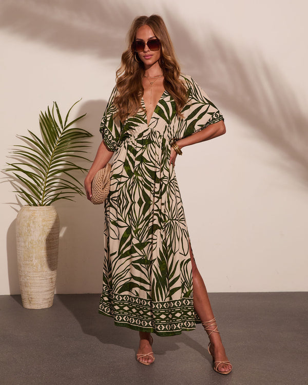 Palma Posh Tropical Midi Dress in Green
