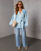 Blue Multi % Daisy Days Floral Waist Tie Cardigan-1