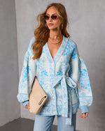 Blue Multi % Daisy Days Floral Waist Tie Cardigan-6