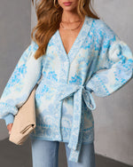 Blue Multi % Daisy Days Floral Waist Tie Cardigan-5