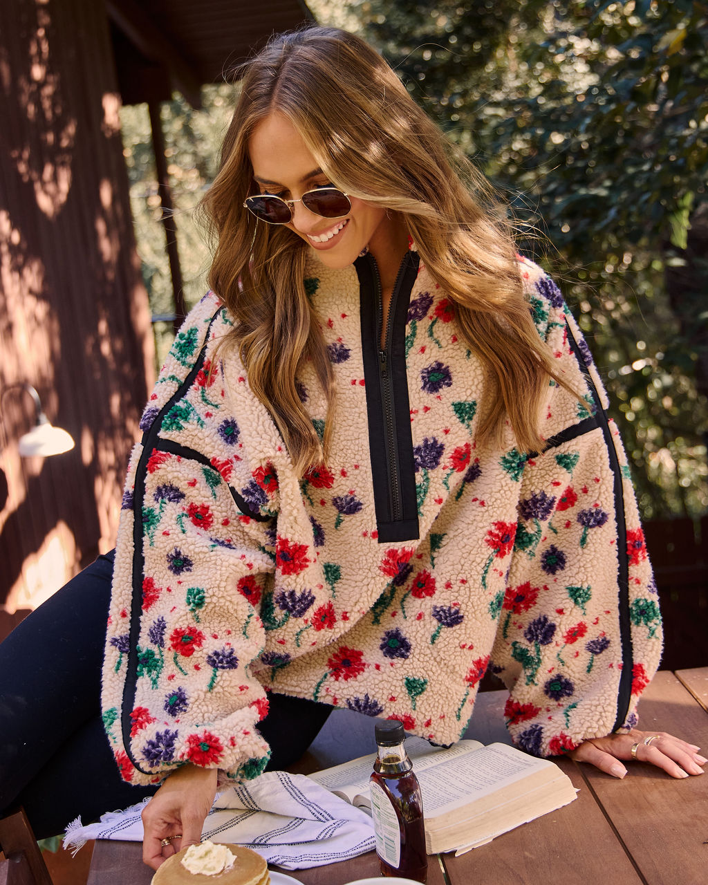 Pauleen Sherpa Floral Quarter Zip Sweatshirt – VICI