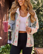 Leony Denim Contrast Printed Sherpa Coat