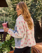 Leony Denim Contrast Printed Sherpa Coat