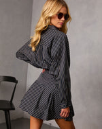 Margen Pinstripe Fit And Flare Mini Shirt Dress