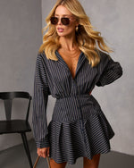Margen Pinstripe Fit And Flare Mini Shirt Dress