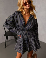 Margen Pinstripe Fit And Flare Mini Shirt Dress