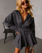 Margen Pinstripe Fit And Flare Mini Shirt Dress