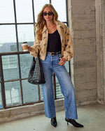 Agyness Cropped Bow Print Sherpa Jacket