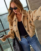 Agyness Cropped Bow Print Sherpa Jacket