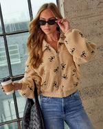 Agyness Cropped Bow Print Sherpa Jacket