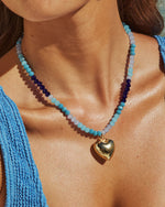 Blue % Colorful Beaded 18k Gold Plated Pendant Necklace-1