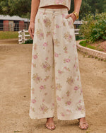 Junelle Rigid High Rise Wide Leg Pleated Floral Jeans