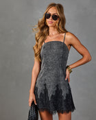 Honey Sunset Chambray Lace Trim Mini Dress