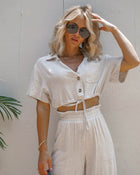 Natural % Sandbar Strolls Button Down Crop Top-1