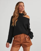 Black % Indulgence Choker Cutout Sweater-1