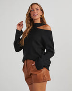 Black % Indulgence Choker Cutout Sweater-4