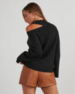 Black % Indulgence Choker Cutout Sweater-3