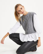 Grey % Carmine Contrast Knit Top-1