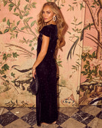 Holiday Darling Velvet Satin Bow Maxi Dress
