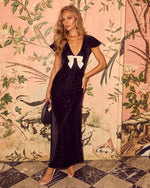 Holiday Darling Velvet Satin Bow Maxi Dress