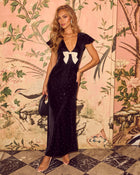 Holiday Darling Velvet Satin Bow Maxi Dress