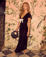 Holiday Darling Velvet Satin Bow Maxi Dress