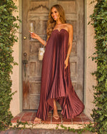 Adrenia Pleated Satin Maxi Dress