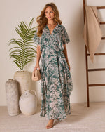 Blue Lagoon Abstract Kimono Sleeve Maxi Dress