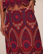 Wild Rhythm Embroidered Abstract Eyelet Midi Skirt