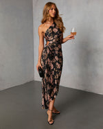 Modern Day Glam Printed One Shoulder Asymmetrical Maxi Dress
