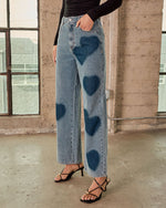 Just Lovers Heart Print Rigid Straight Leg Jeans