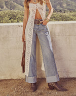 Dune Darling Stretch Mid Rise Cuffed Wide Leg Jeans