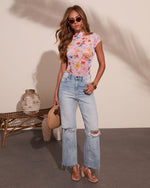 Sunlit Days Mesh Floral Print Mock Neck Top